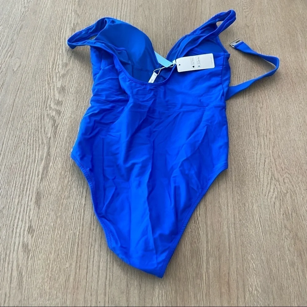 NWT Cupshe Size XXL Blue Belted One Piece v-neck Swimsuit